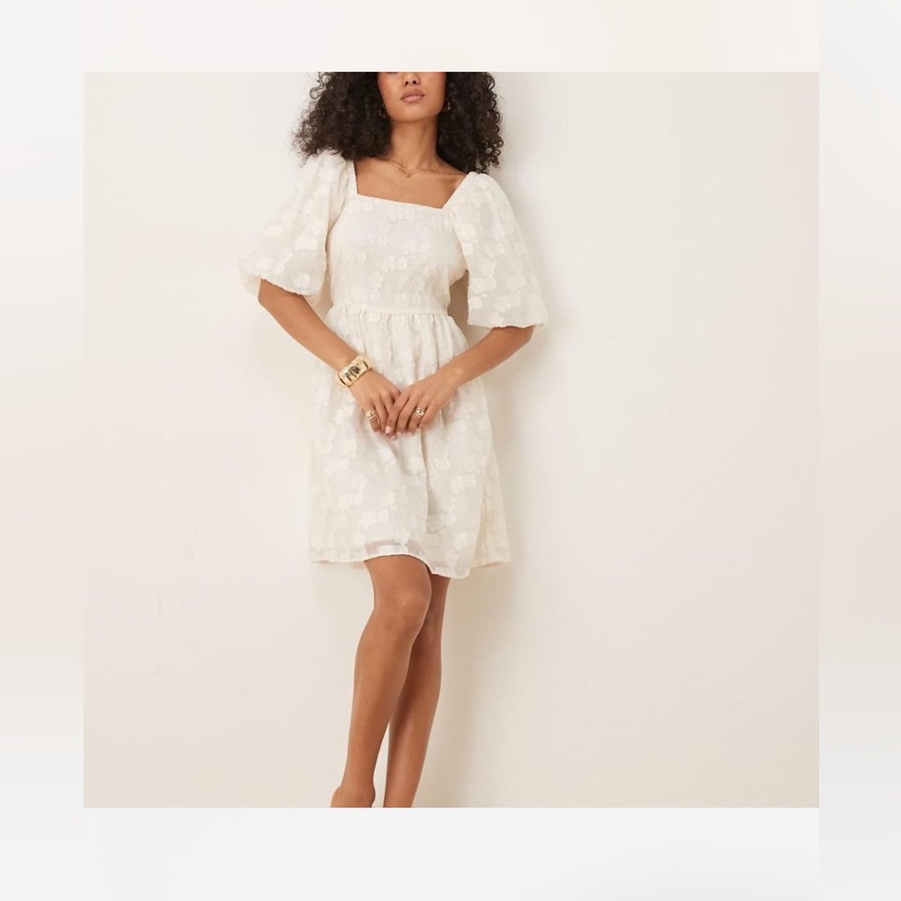 Y.A.S. jacquard mini dress with puff sleeves